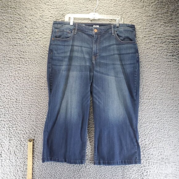 EVRI Jeans Womens 18W Blue Wide Leg Stretch Denim Mid Rise Cropped Capri - Picture 1 of 12